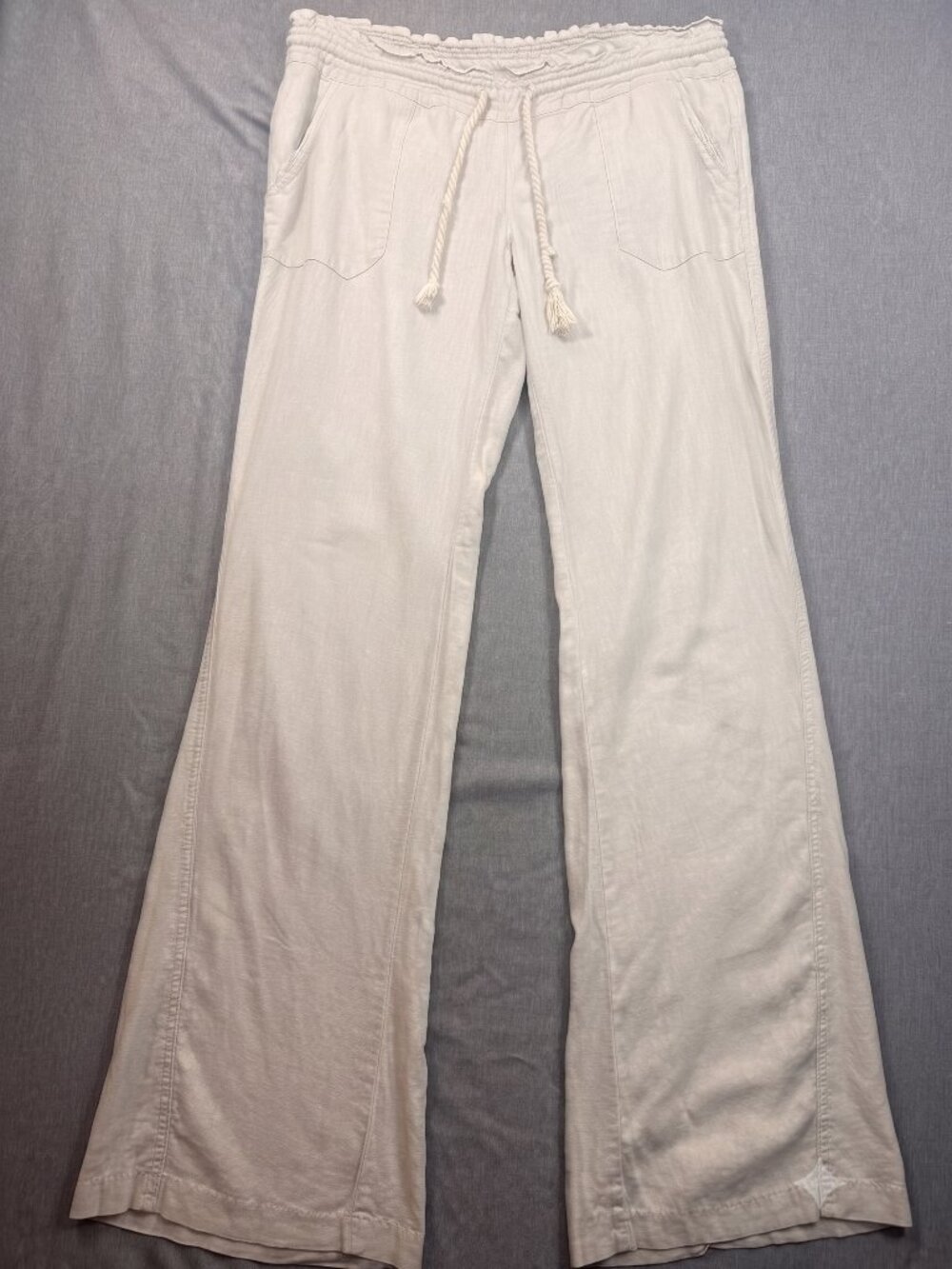 Roxy Beige Linen Blend Elastic Waist Casual Beach Shorts-Size Large